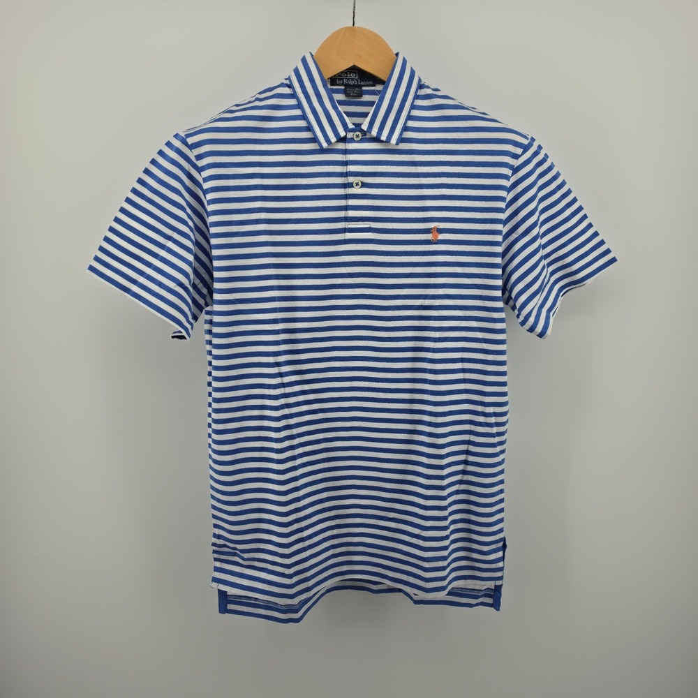 Polo Ralph Lauren Mens Pima Cotton Striped Polo Shirt Blue White Small NWT